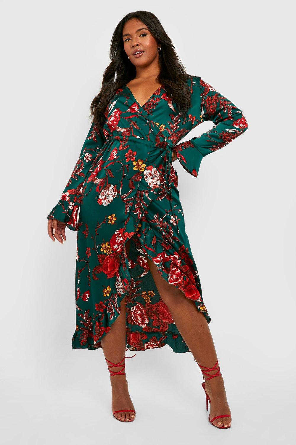 Plus Floral Ruffle Wrap Dress | boohoo