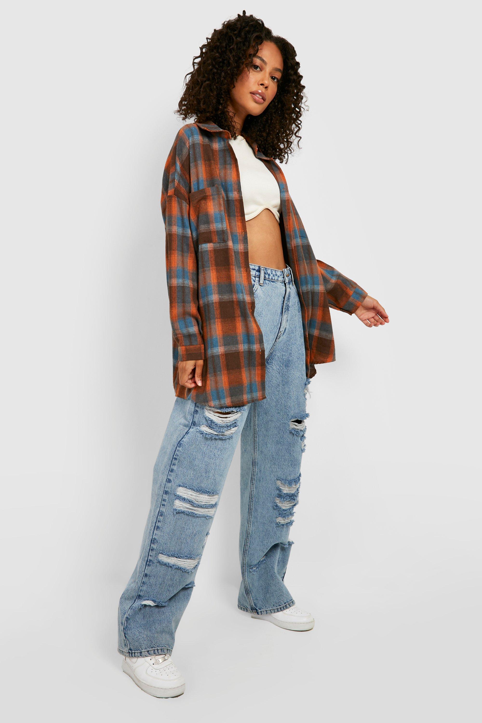 Orange Oversized Flannel Shirt