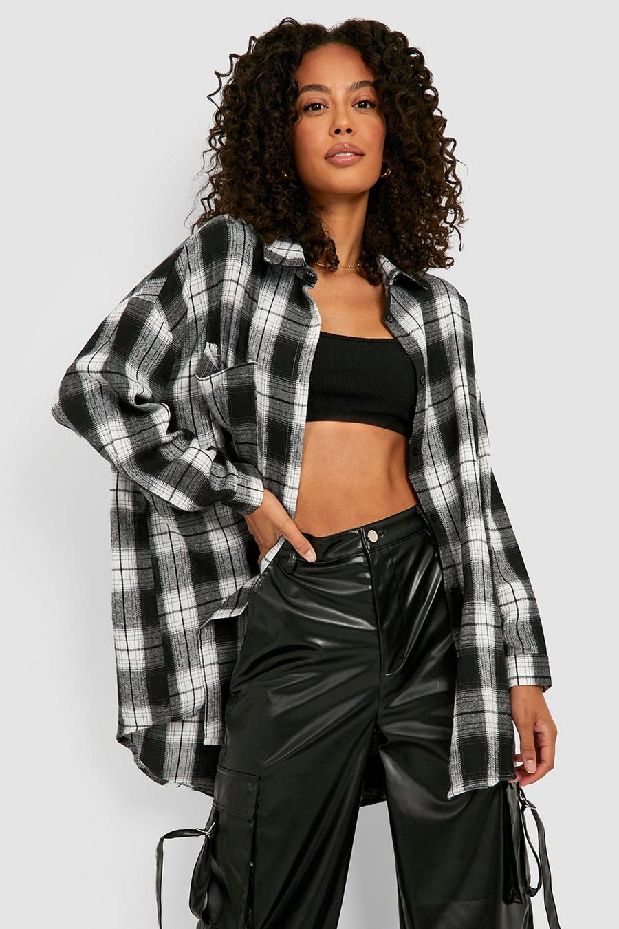 Black Tall Oversized Flannel Shirt image number 1