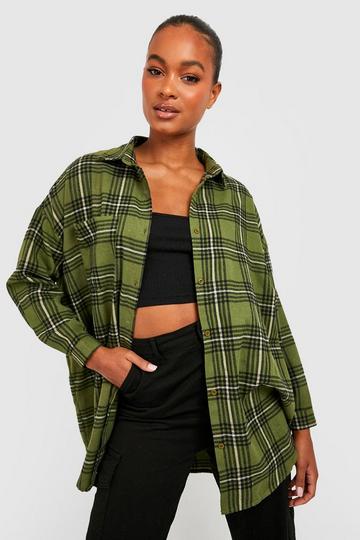 Tall Oversized Check Shirt khaki