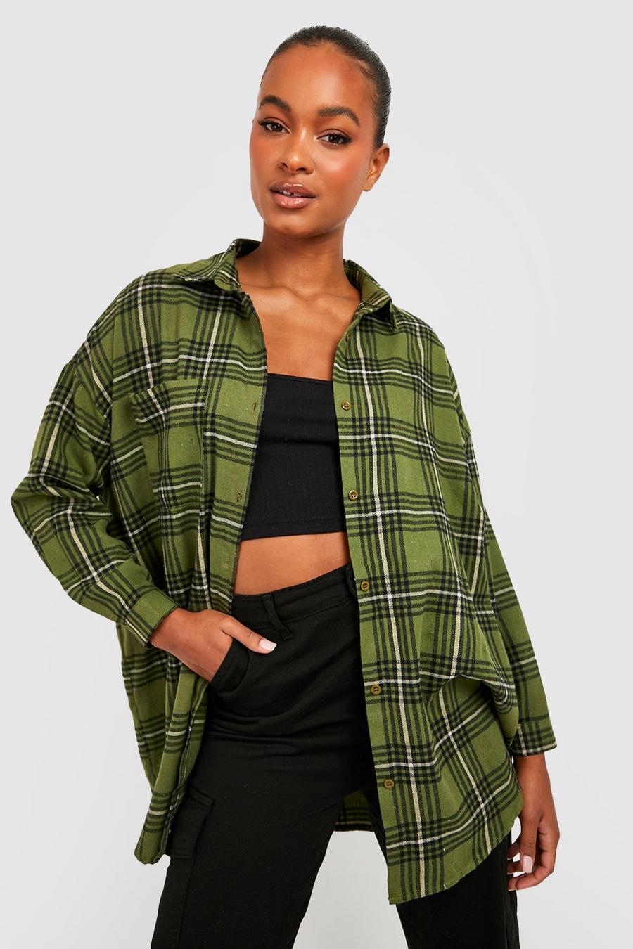 Khaki Tall Oversized Flannel Shirt image number 1