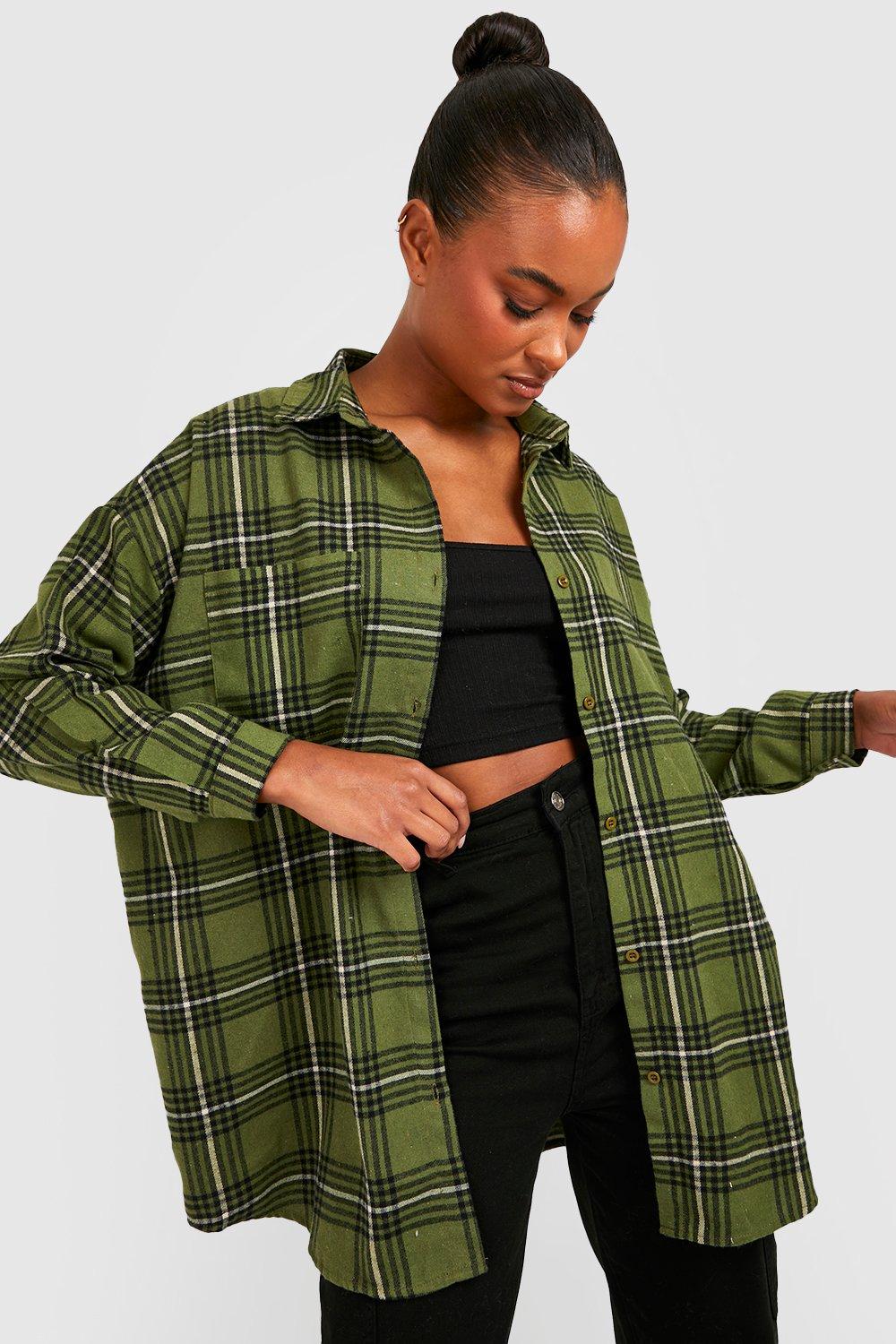 Khaki Tall Oversized Check Shirt