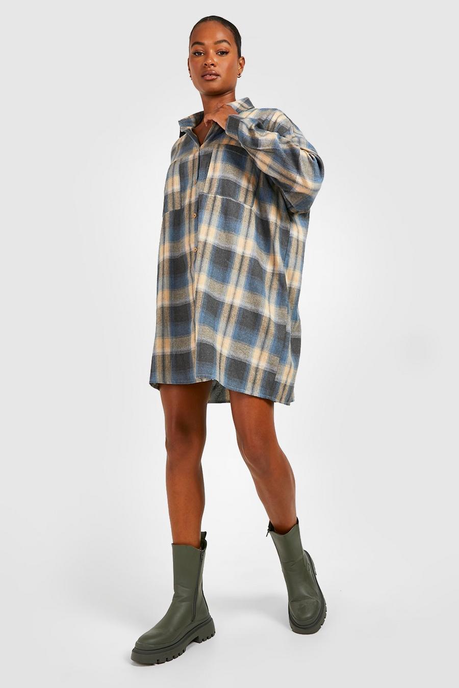 Stone Tall Oversized Flannel Shirt Dress image number 1