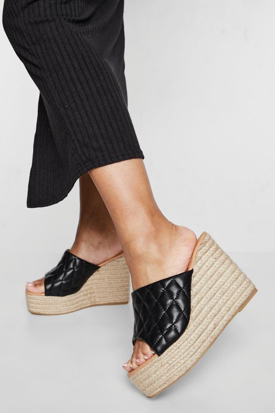 Black Quilted Detail High Wedge image number 1