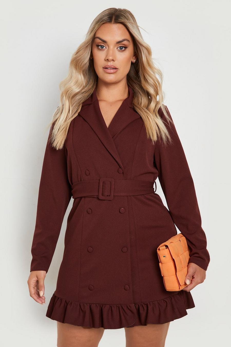 Chocolate Plus Frill Belted Blazer Dress image number 1