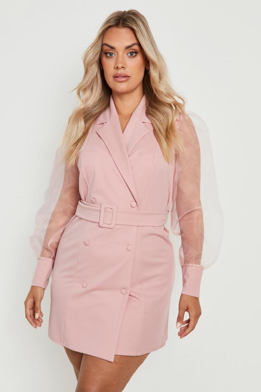 Blush pink Plus Organza Sleeve Blazer Dress