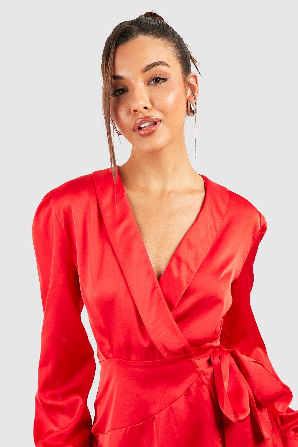Satin wrap detail midi skater dress sales