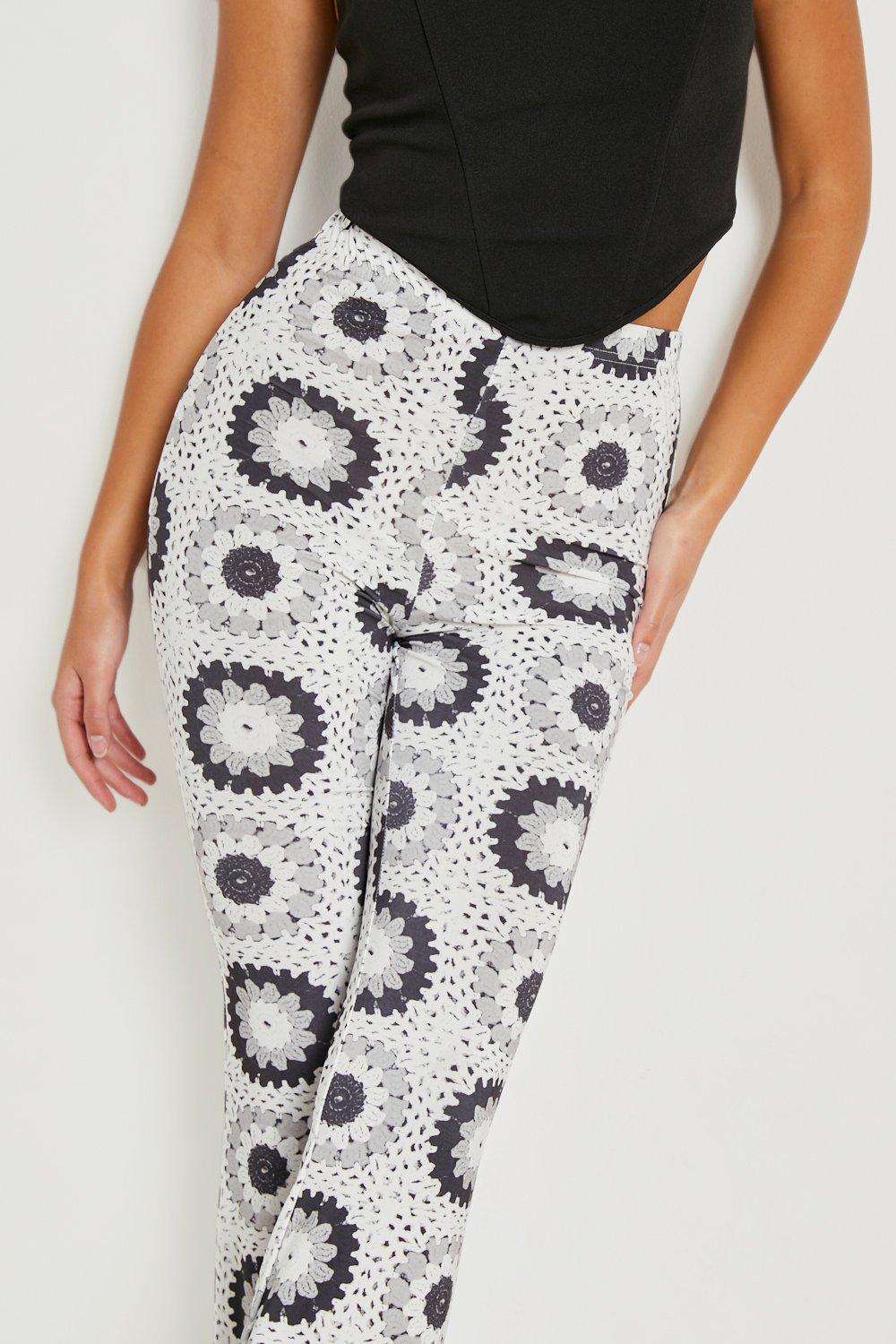 Crochet Printed High Waisted Flared Trousers