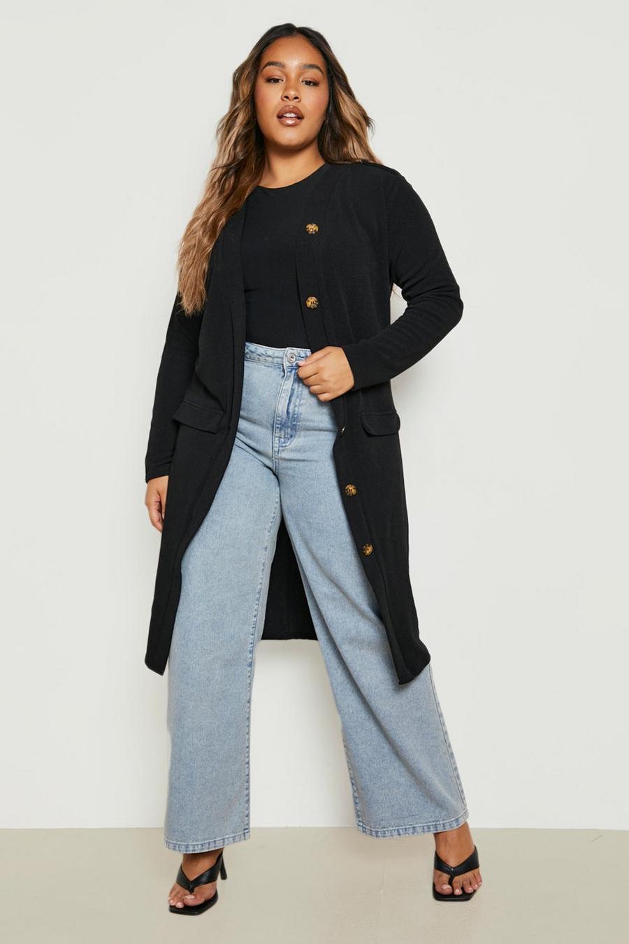 Black Plus Relaxed Fit Duster Trench image number 1