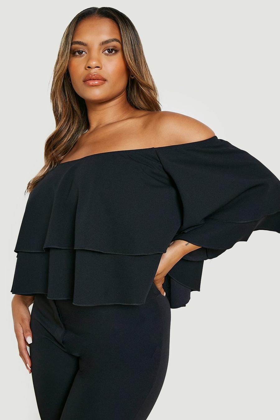 Black Plus Ruffle Off The Shoulder Top image number 1