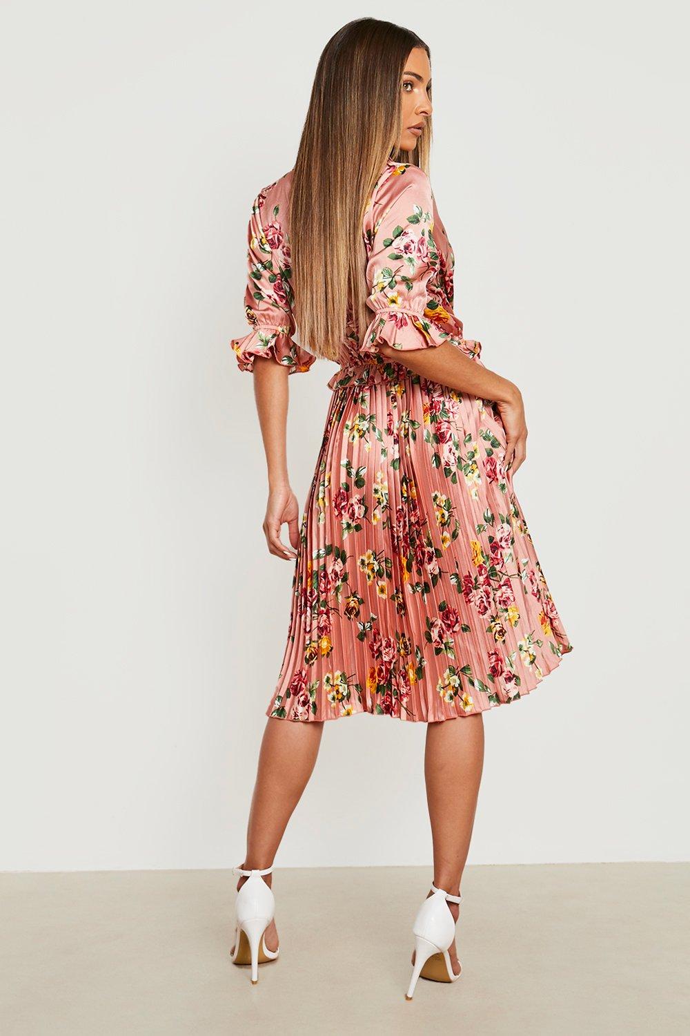 Pink Abstract Floral Corset Asymmetric Hem Dress