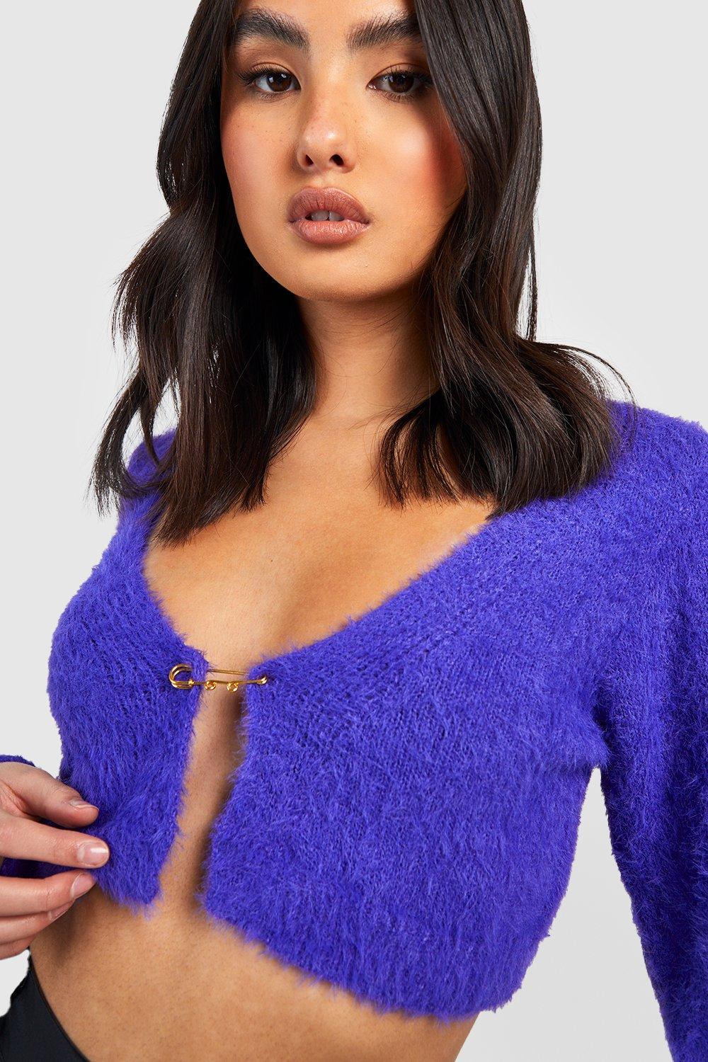 Women's Chain Detail Fluffy Knit Crop Cardigan | Boohoo UK