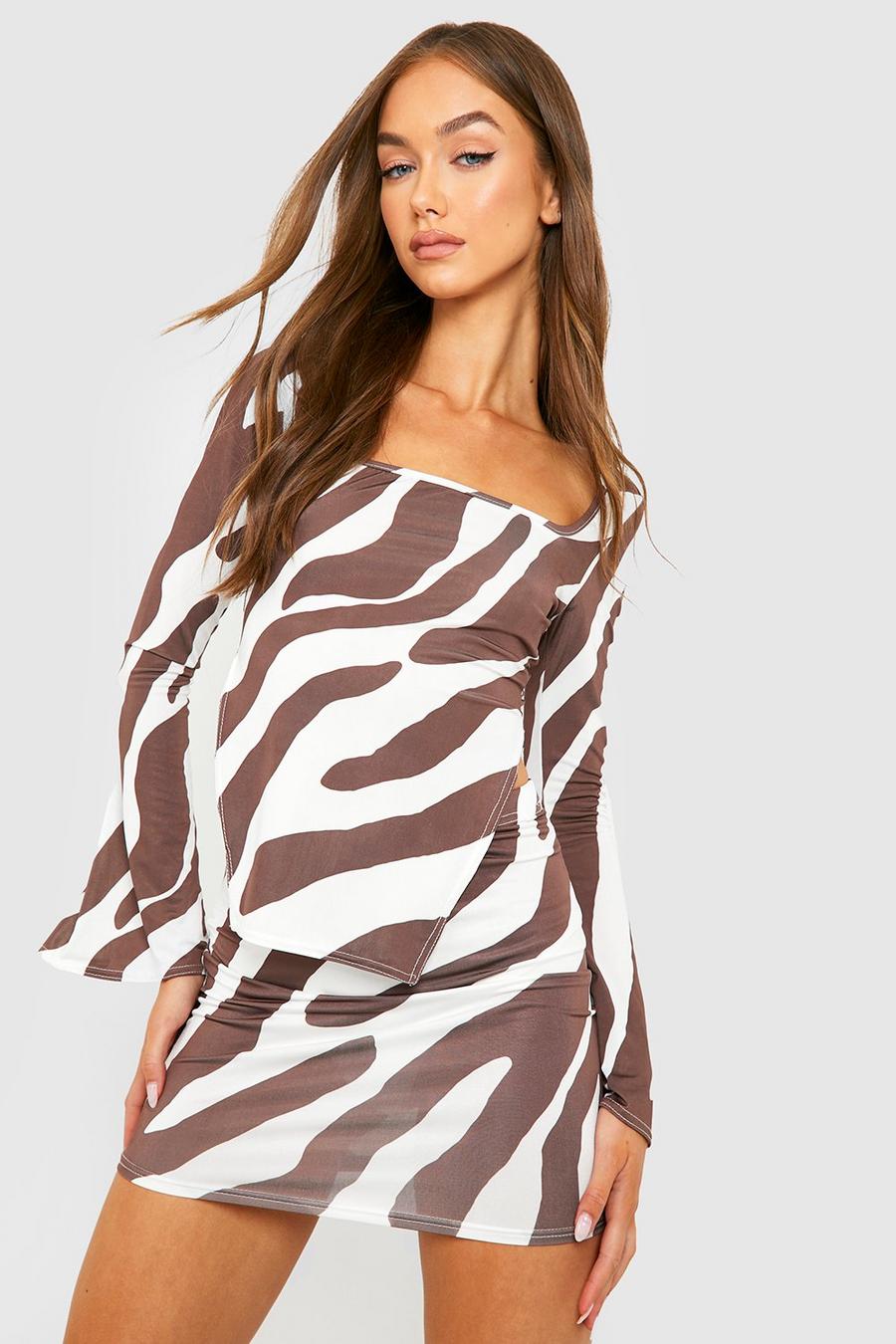 Chocolate marron Zebra Print Mini Skirt