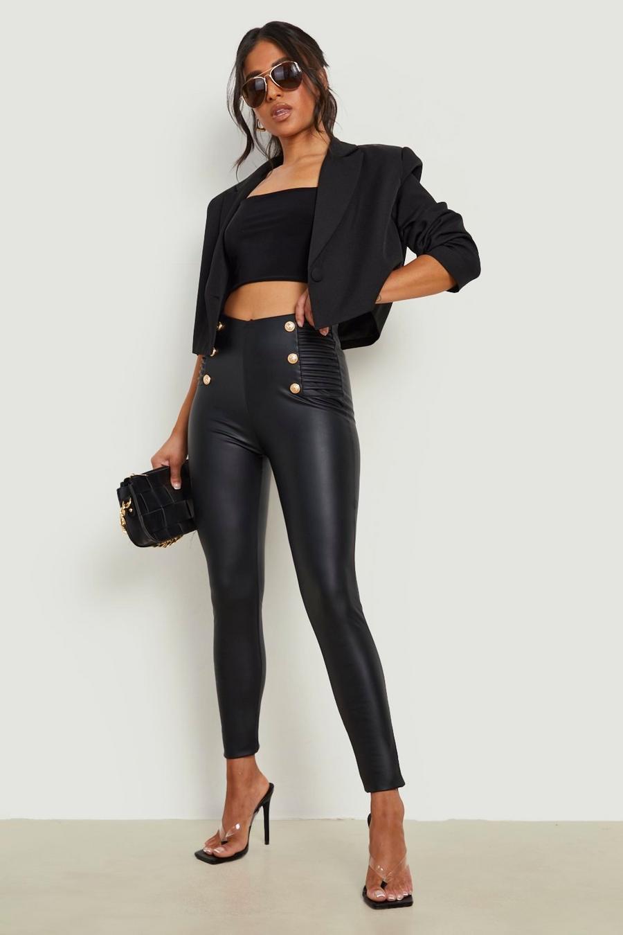 Topshop Tall leather look leggings in black - ShopStyle