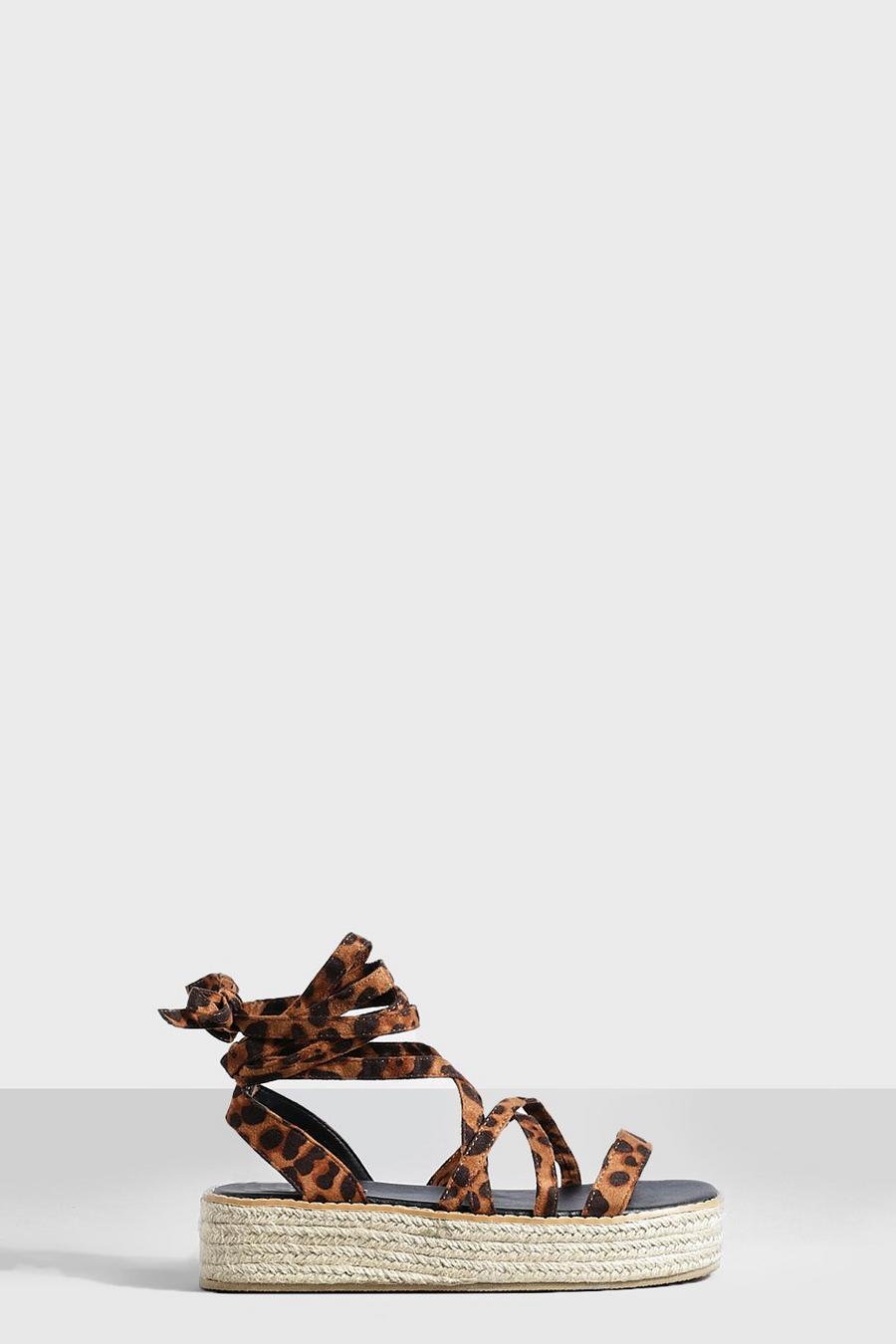 Sandali Flatform con fascette e zeppe, Leopard multi
