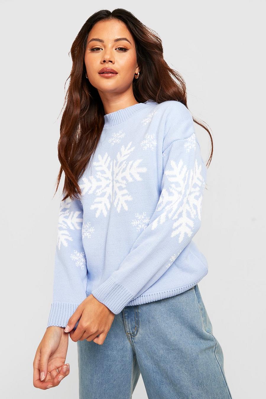 Petite Weihnachtspullover mit Schneeflocken, Pale blue