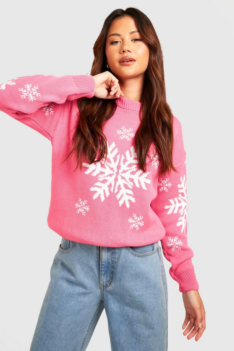 Petite Weihnachtspullover mit Schneeflocken, Pink rosa