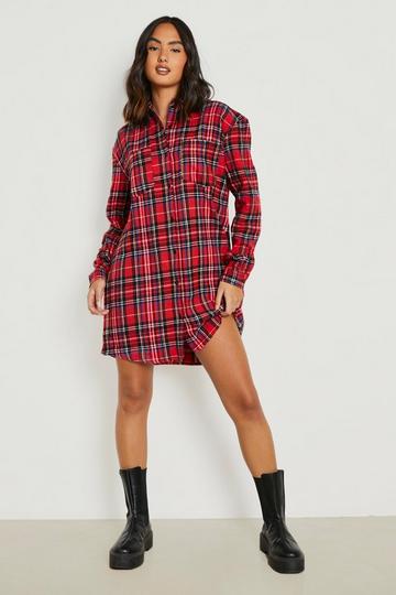 Oversized Flannel Shirt Dress red