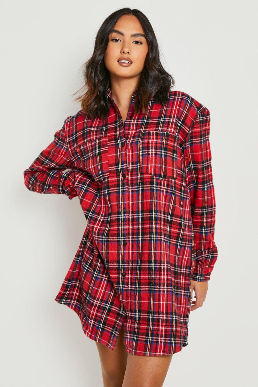 Red plaid best sale shirt dress womens