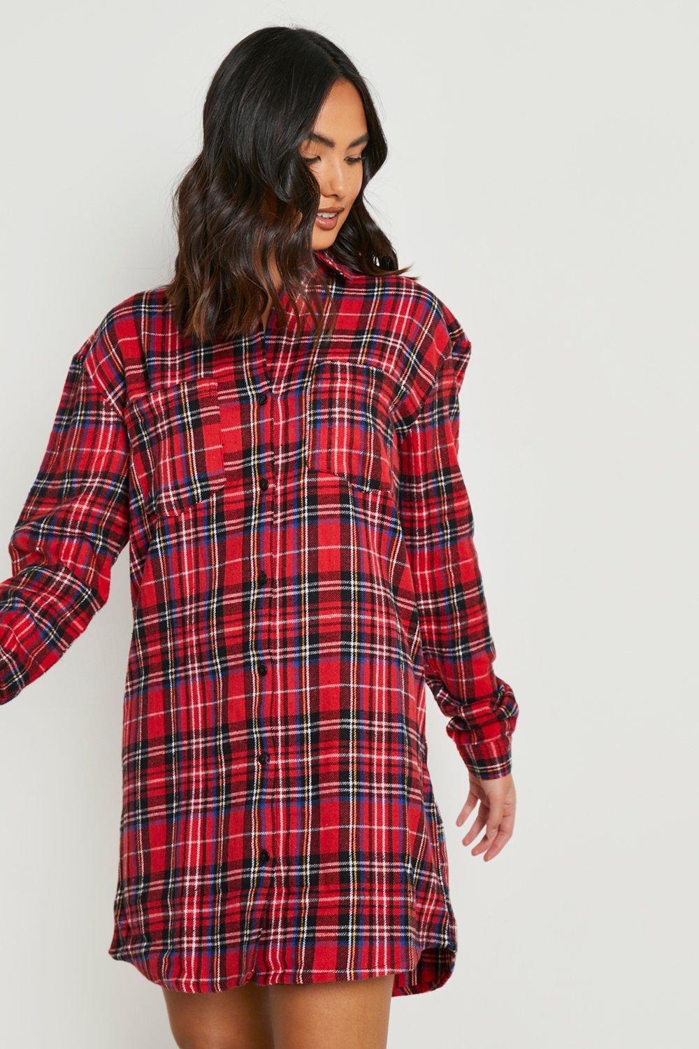 Red tartan store shirt dress uk