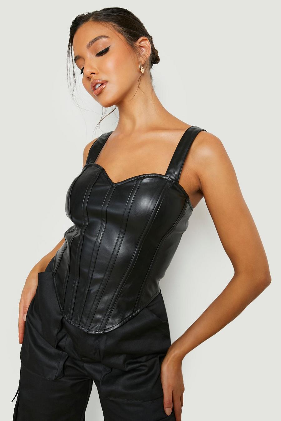 Black Pu Faux Leather Sweartheart Shaped Corset image number 1