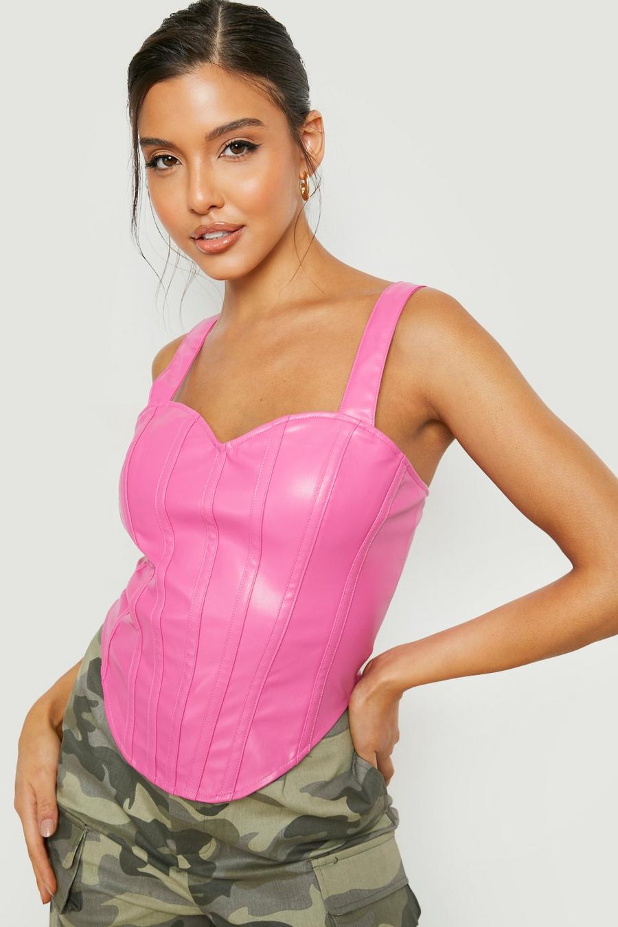 Pink Pu Faux Leather Sweartheart Shaped Corset image number 1