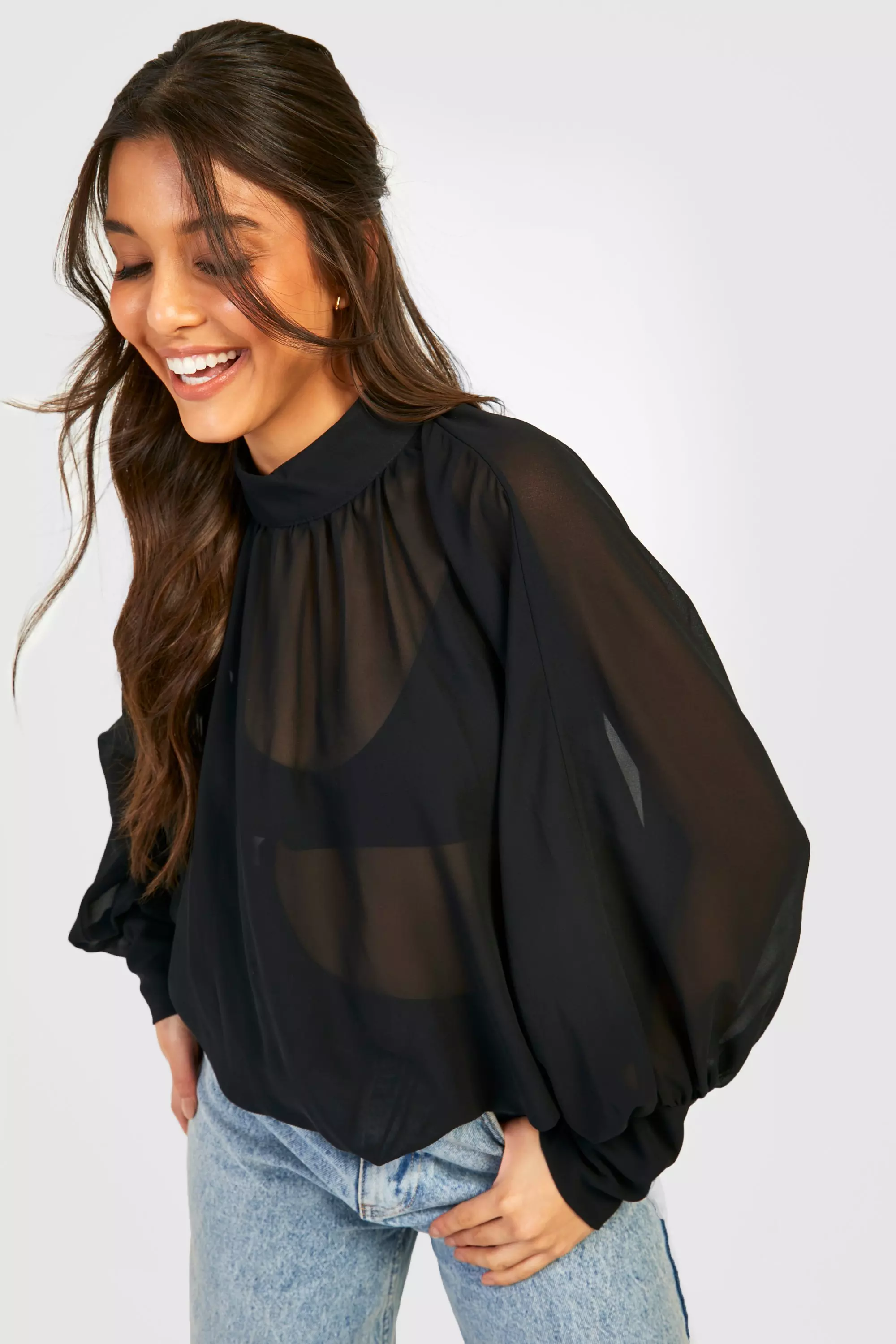 High neck chiffon store blouse