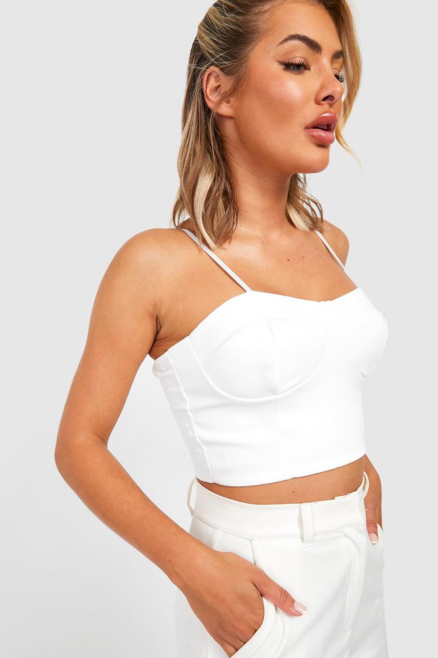 White Cup Seam Detail Corset Crop Top image number 1