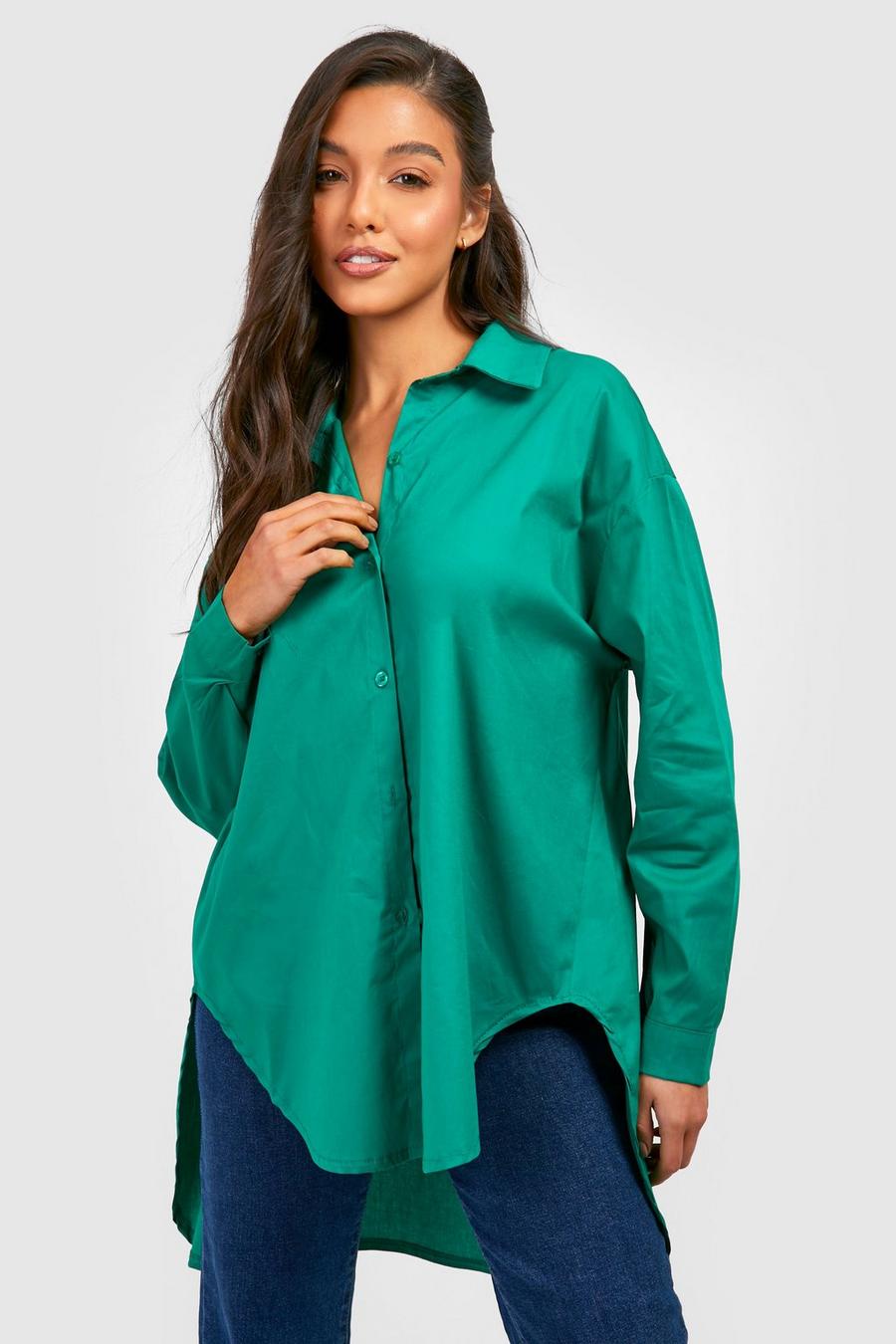 Green Oversized Extreme Dipped Hem Shirt image number 1