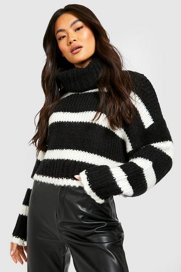 Chunky Stripe Crop Sweater black