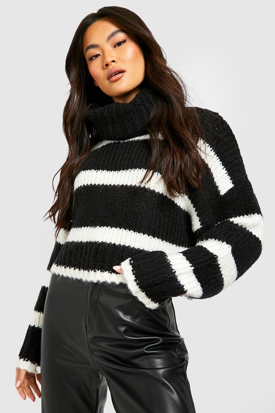 Black Chunky Stripe Crop Sweater