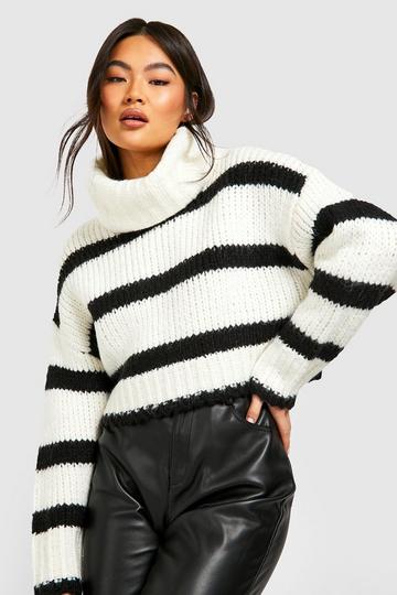 Chunky Stripe Crop Jumper ecru