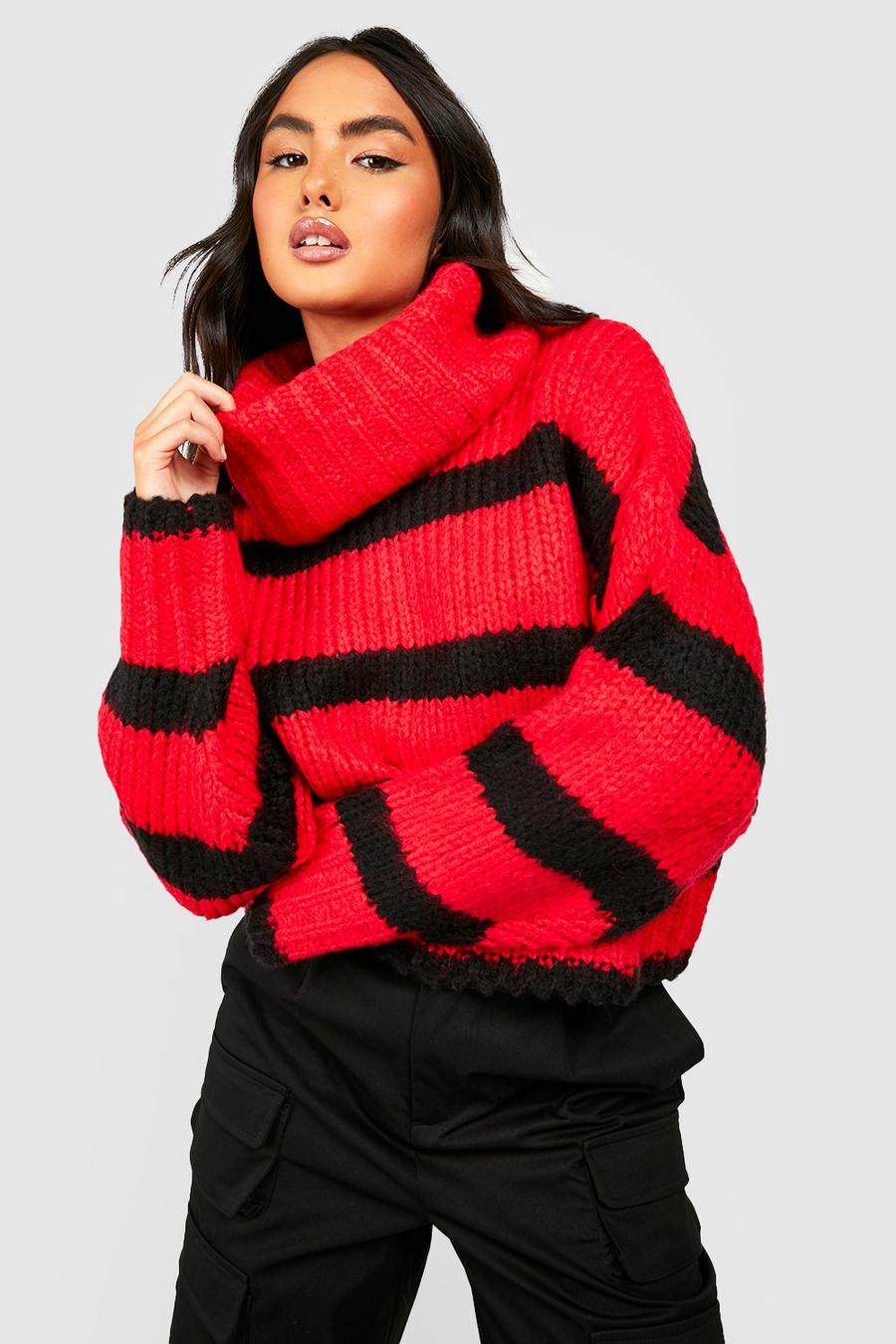 Red Chunky Stripe Crop Sweater