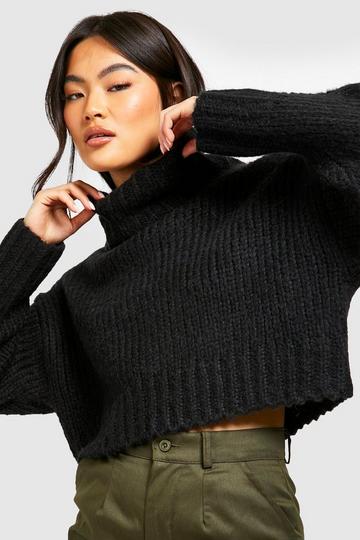 Black Chunky Turtleneck Crop Sweater