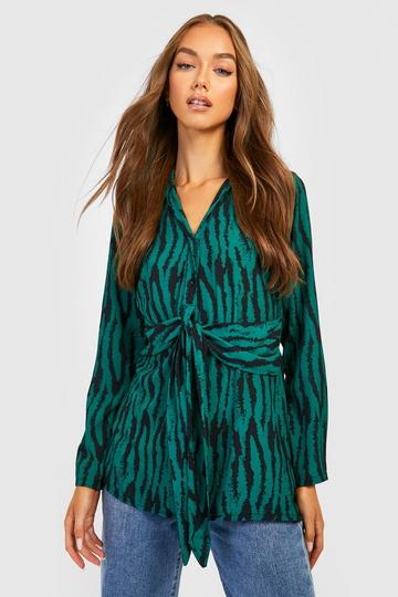 Tie Front Zebra Shirt green