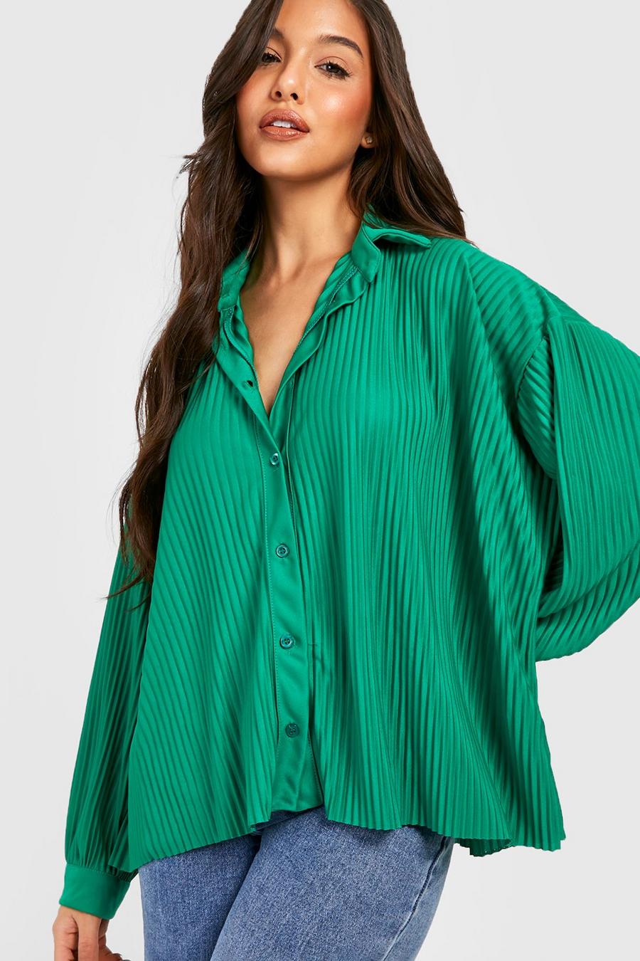 Green Oversized Pleated Shirt image number 1