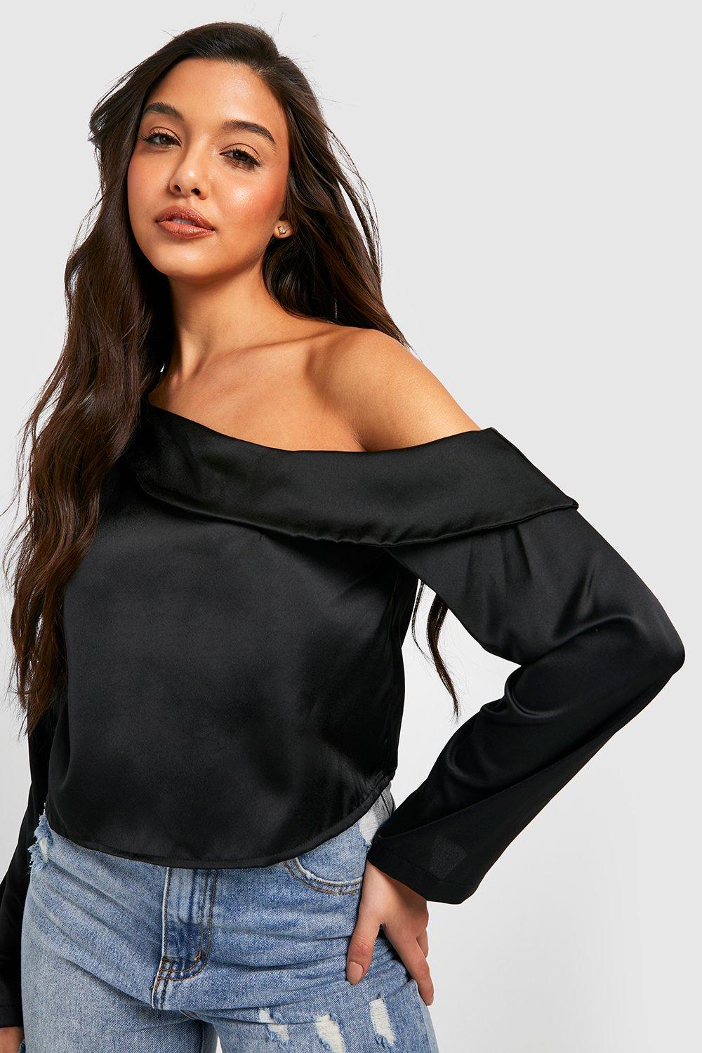 Ladies black off the cheap shoulder top