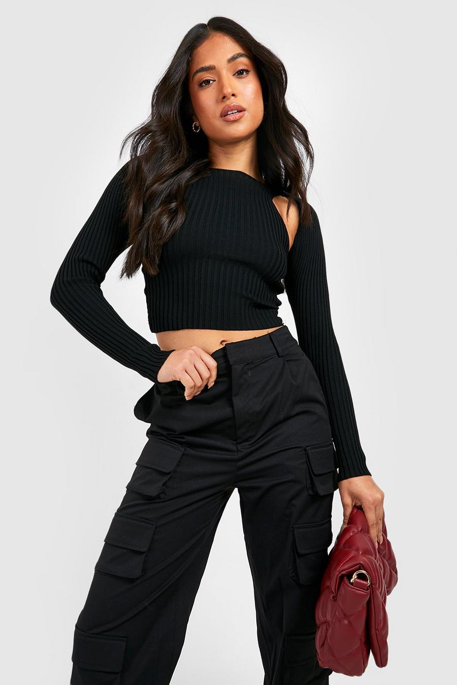 Black Petite Twist Back Knitted Top image number 1