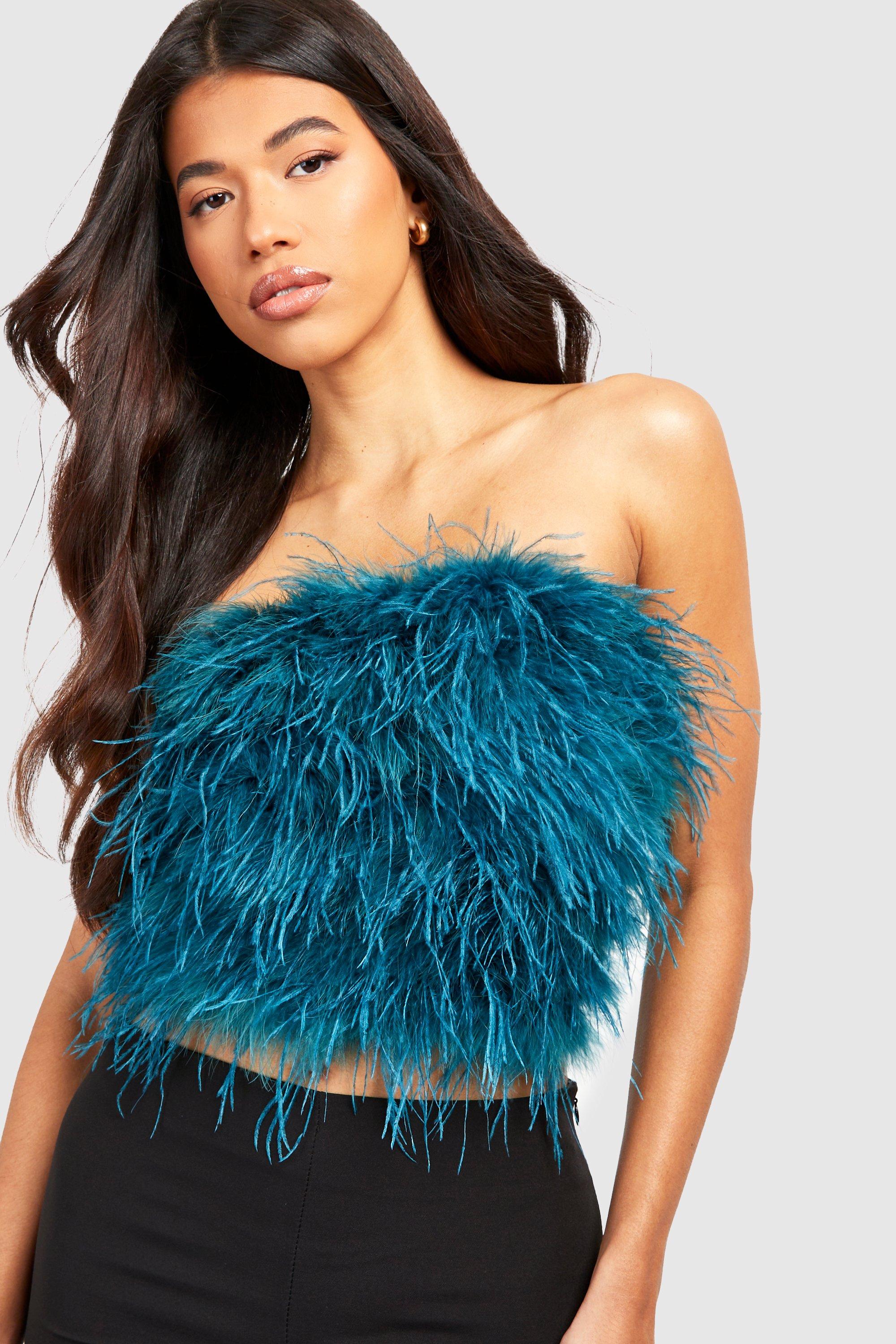 Tall Fluffy Feather Corset Bandeau Top