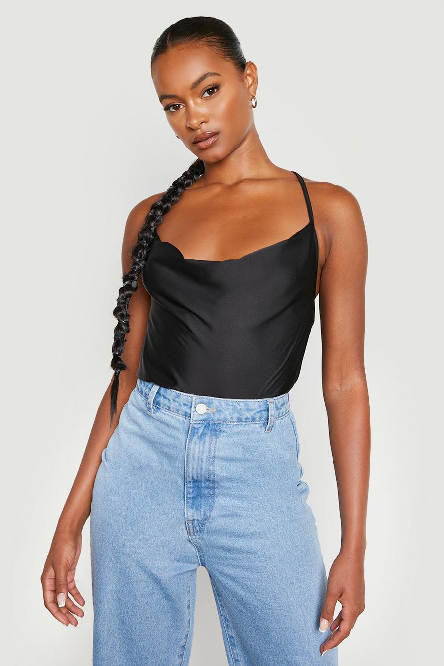 Black Tall Satin Cowl Open Back Cami image number 1
