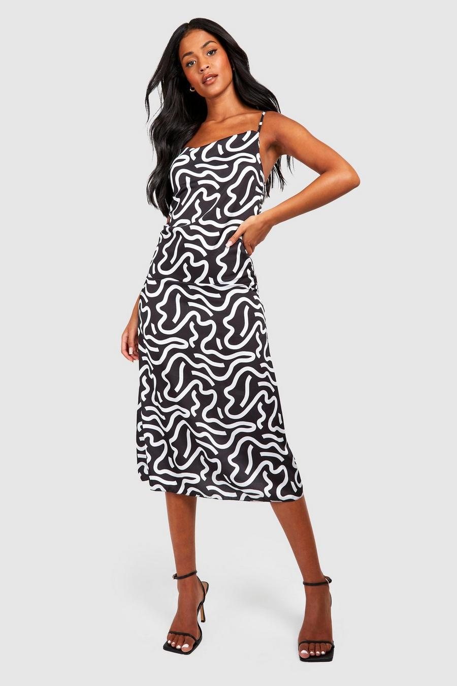 Black Tall Satin Abstract Print Cami Slip Dress
