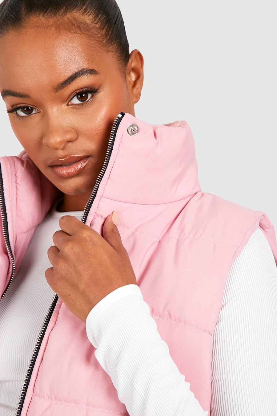 Baby pink Tall Zip Detail Funnel Neck Gilet 