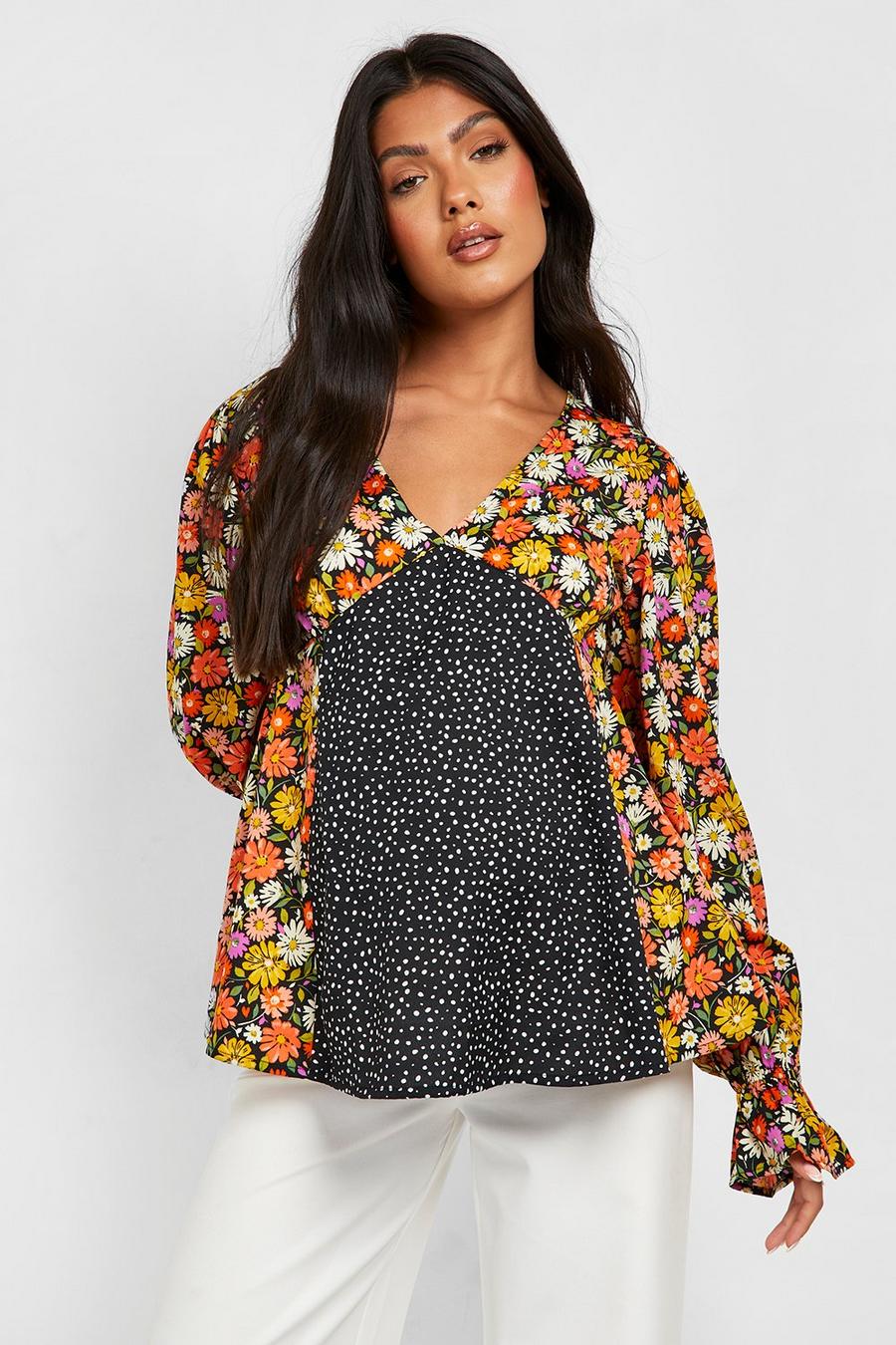 Multi Maternity Mix Print Puff Sleeve Smock Top image number 1