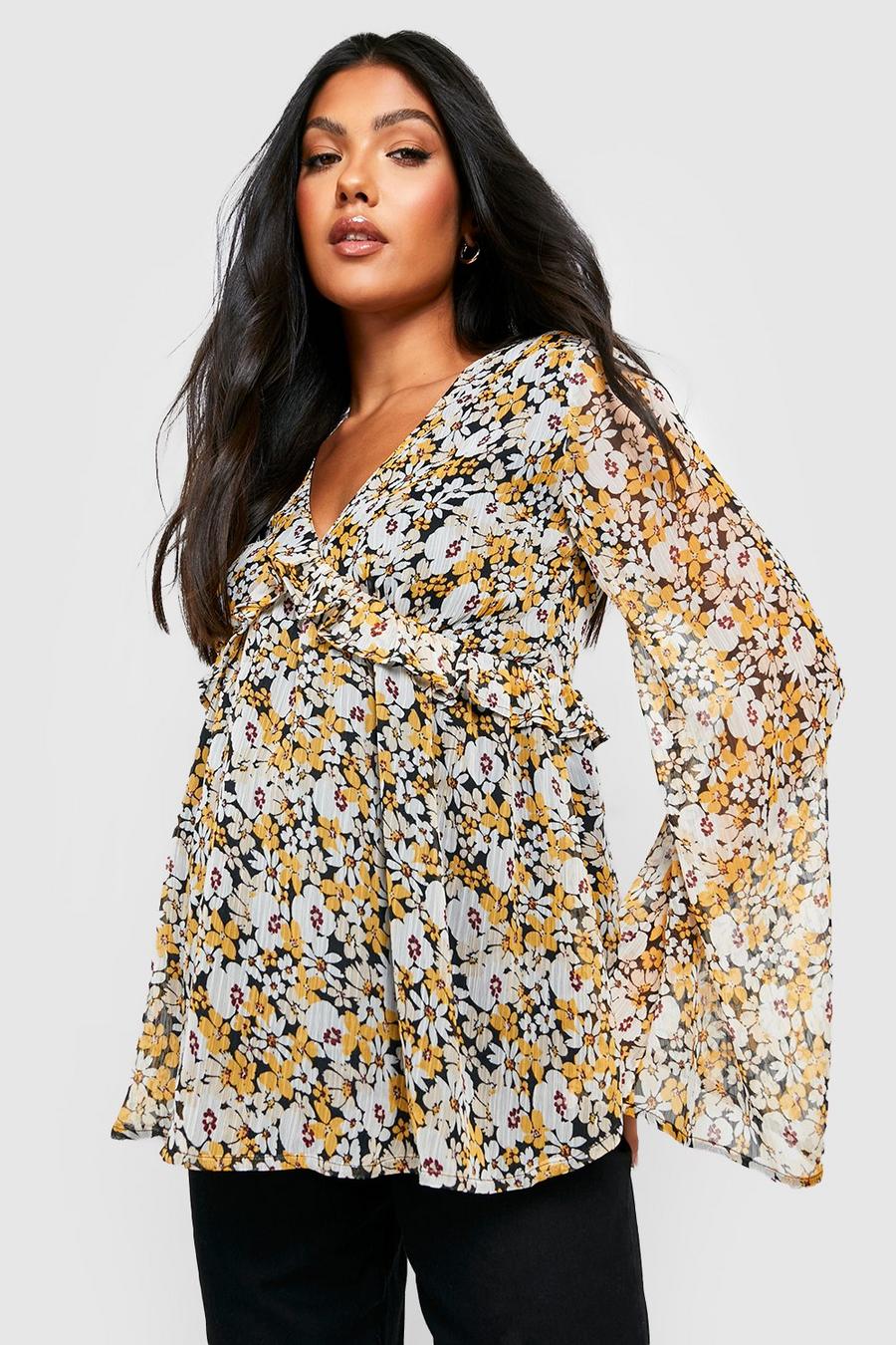 Black Maternity Floral Ruffle Smock Top