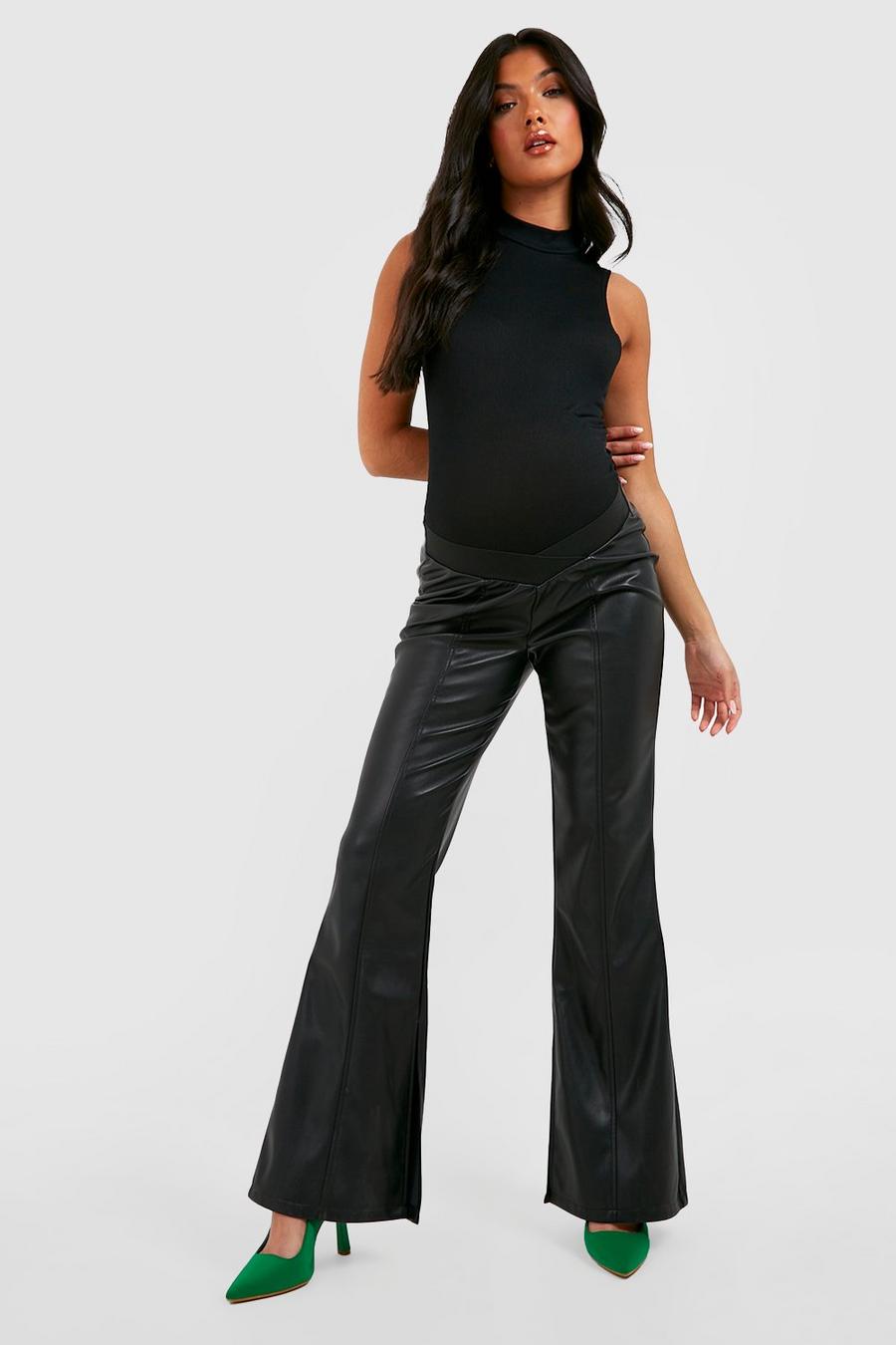 Black noir Maternity Pu Flare Trousers image number 1