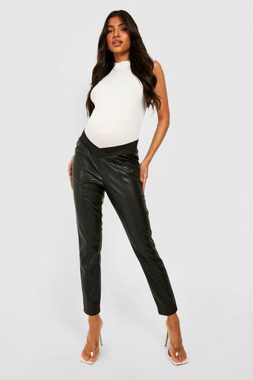 Maternity Elasticated Seam Detail Pu Leggings black