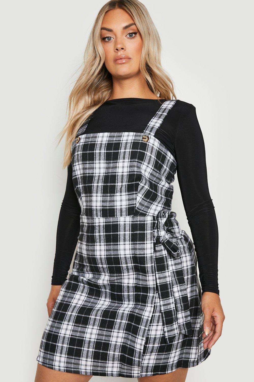 Checkered pinafore dress black and outlet white