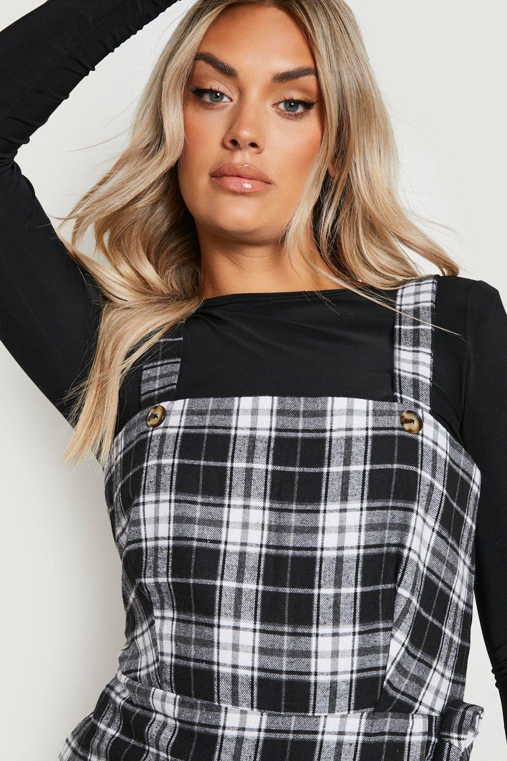 Plus Check Wrap Pinafore Dress