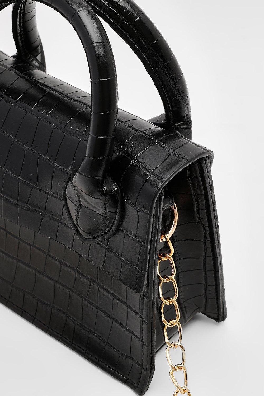 Black patent mock croc handbag online