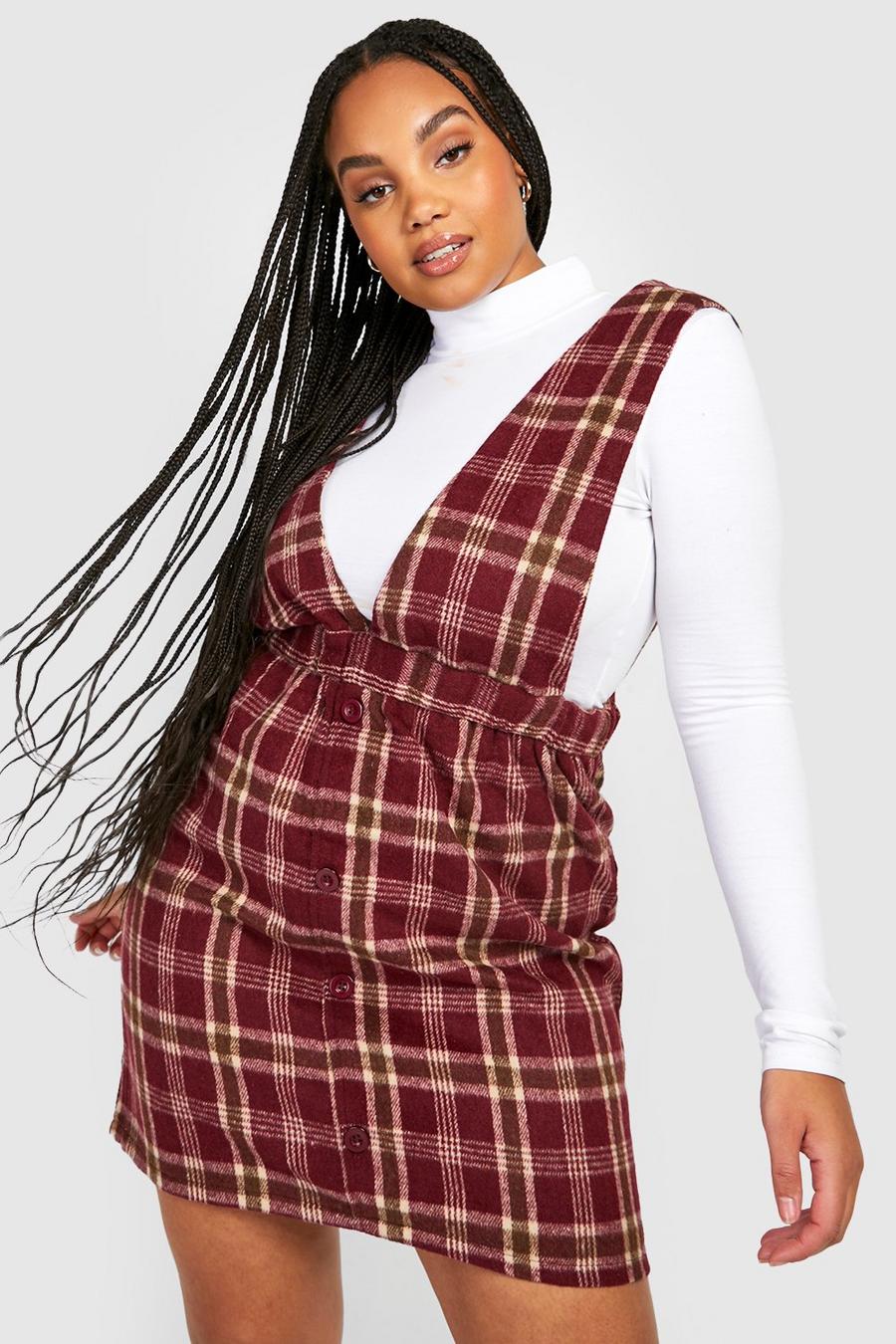 Berry Plus Check Paperbag Waist Pinafore Dress image number 1